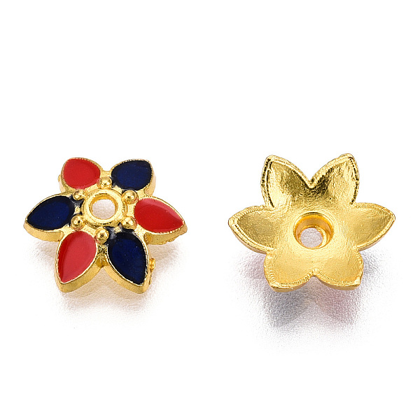 6-Petal Alloy Enamel Bead Caps