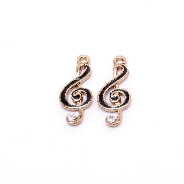 

PandaHall Alloy Enamel Pendants, with Crystal Rhinestone, Musical Note, Golden, Black, 22x9x2mm, Hole: 1.5mm Alloy+Enamel Musical Note Clear