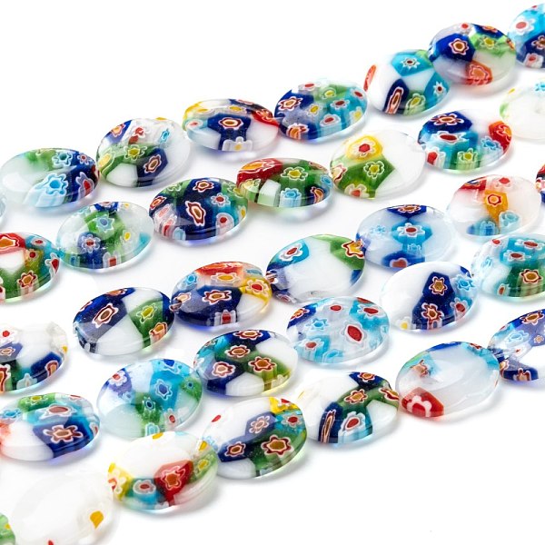 

PandaHall Handmade Millefiori Glass Beads Strands, White Porcelain, Flat Oval, White, 13mm wide, 18mm long, hole: 1.2mm, 22pcs/strand, 15.5...
