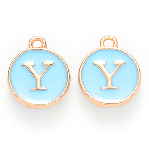 

PandaHall Golden Plated Alloy Enamel Charms, Cadmium Free & Lead Free, Enamelled Sequins, Flat Round with Letter, Sky Blue, Letter.Y...