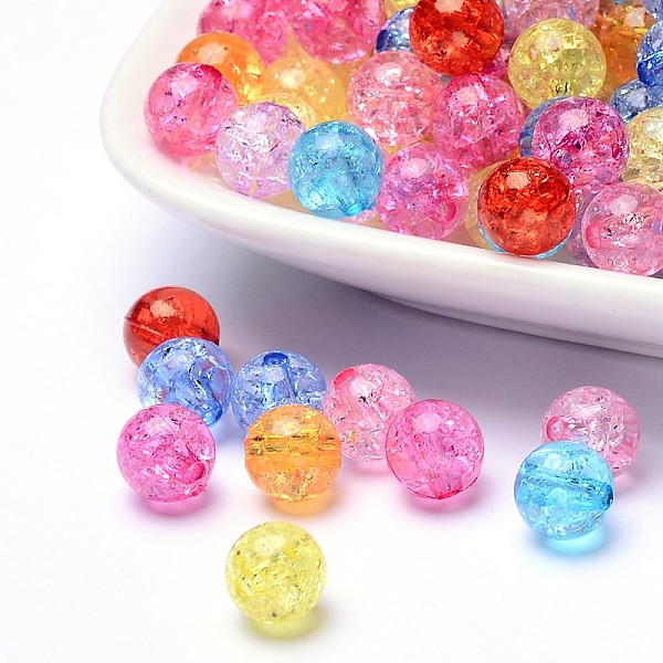 

PandaHall Transparent Crackle Acrylic Beads, Round, Mixed Color, 10mm, Hole: 2mm, about 938pcs/500g Acrylic Round Multicolor