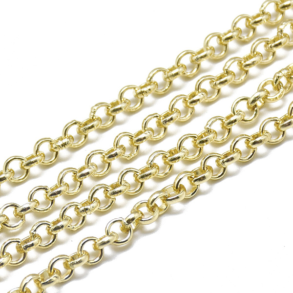 

PandaHall Aluminium Rolo Chains, Belcher Chain, with Spool, Unwelded, Light Gold, 4x1mm, about 164.04 Feet(50m)/roll Aluminum