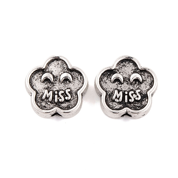 

PandaHall Tibetan Style Alloy Beads, Lead Free & Cadmium Free, Flower with Word Miss, Antique Silver, 13.5x13.5x5mm, Hole: 2mm, 334pcs/1000g...