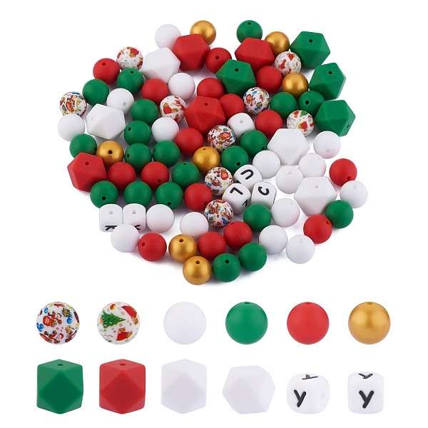 

PandaHall 101Pcs Christmas Silicone Beads, DIY Nursing Necklaces and Bracelets Making, Chewing Pendants For Teethers, Round & Hexagon &..., Multicolor