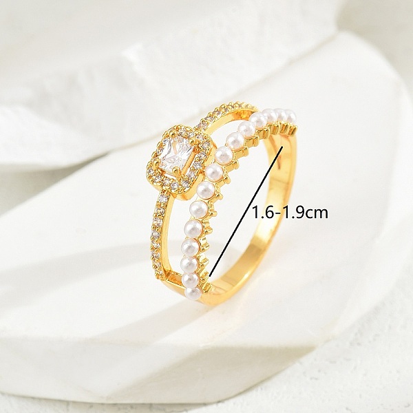 

PandaHall Elegant Copper Plated Gold Pearl Ladies Party Vacation Ring Brass