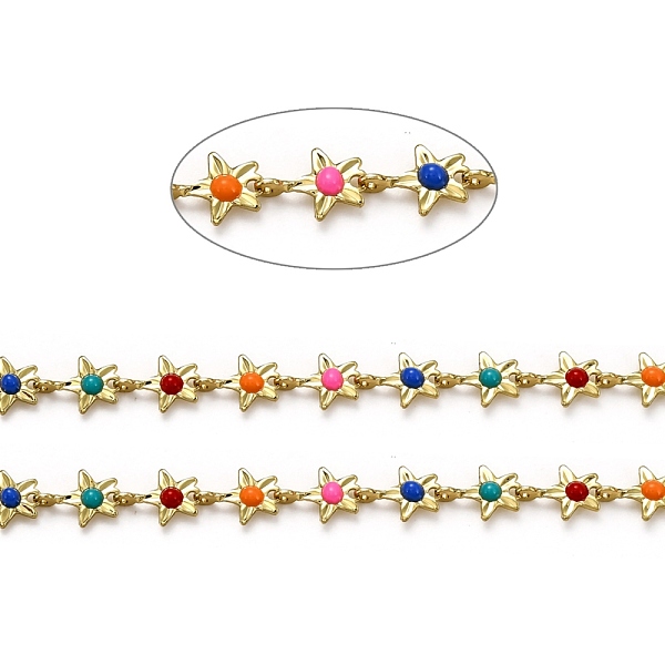 

PandaHall Brass Link Chains, with Enamel, Spool, Long-Lasting Plated, Unwelded, Star, Golden, Colorful, Link: 9x6.1x1.5mm Brass+Enamel