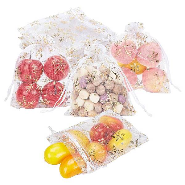 

PandaHall ChristmasSsnowflake Organza Gift Bags, for Party Candy Jewelry Bags & Pouches, Rectangle, Gold, 12.2x10x0.05cm Organza Others Gold