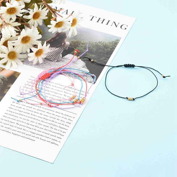 

PandaHall Adjustable Waxed Polyester Cord Braided Bead Bracelets, with Round Rocailles Seed Beads, Mixed Color, Inner Diameter: 1/2~3-3/8..., Multicolor