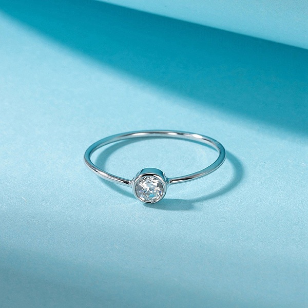 

PandaHall Rhodium Plated 925 Sterling Silver Thin Finger Rings, Cubic Zirconia Birthstone Ring for Women, with S925 Stamp, Real Platinum...
