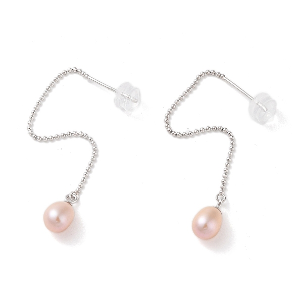 

PandaHall Natural Pearl Stud Earrings for Women, with Sterling Silver Pins, Platinum, 60x5.5mm Pearl