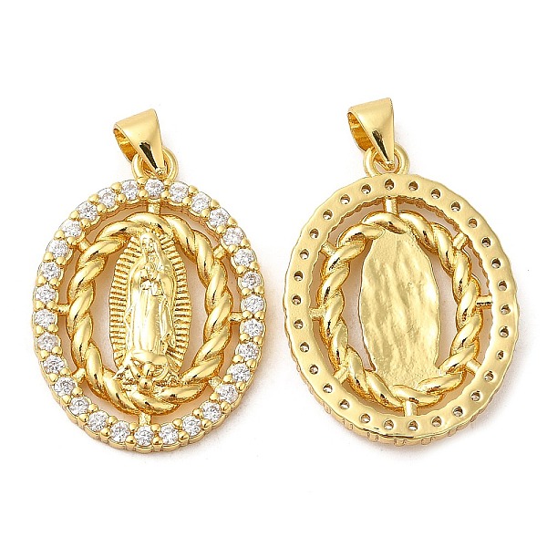 

PandaHall Rack Plating Brass Micro Pave Cubic Zirconia Pendants, Cadmium Free & Lead Free, Oval with Saint, Real 18K Gold Plated..., Clear