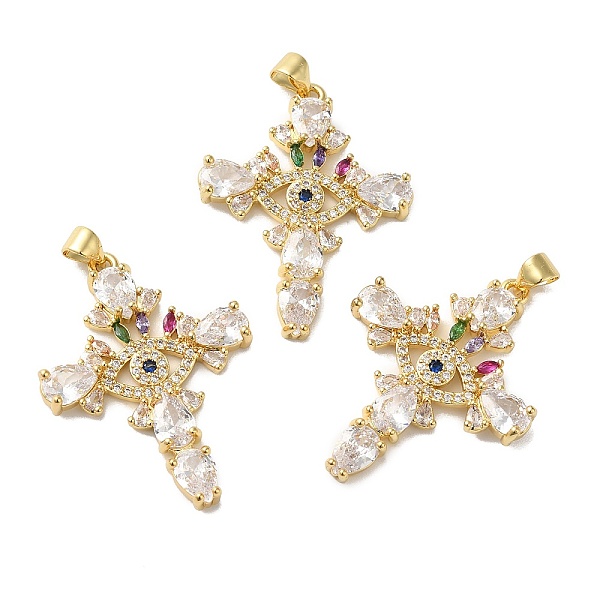 

PandaHall Rack Plating Brass Pave Cubic Zirconia Pendants, Lead Free & Cadmium Free, Real 18K Gold Plated, Long-Lasting Plated, Cross with..., Clear