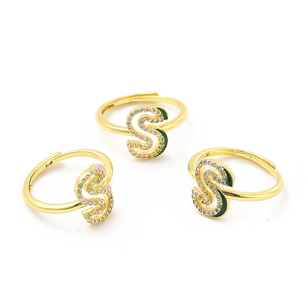 

PandaHall Mixed Color Enamel Initial Letter Adjustable Ring with Clear Cubic Zirconia, Real 18K Gold Plated Brass Jewelry for Women, Cadmium..., Multicolor