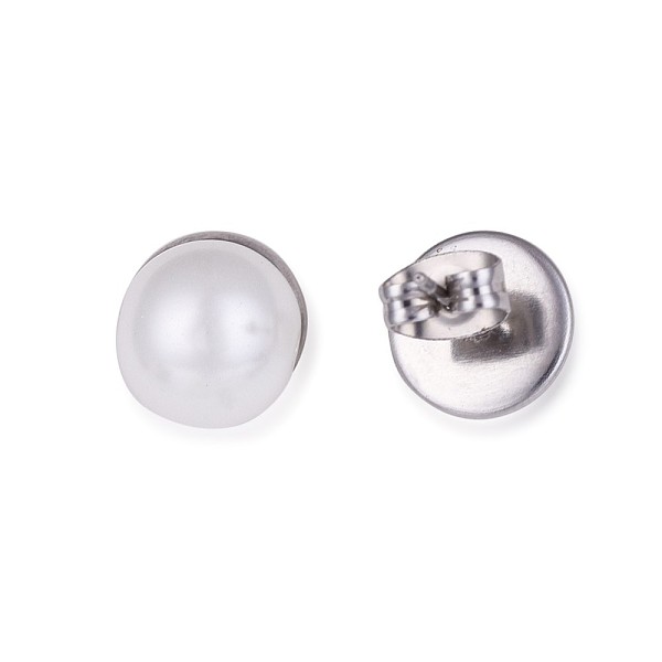 

PandaHall Eco-Friendly Dyed Glass Pearl Stud Earrings, with 304 Stainless Steel Findings, Half Round/Dome, White, 21.5x10mm, Pin: 0.7mm...