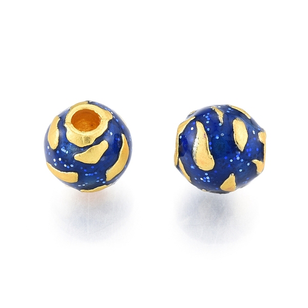 

PandaHall Alloy Enamel Beads, Matte Gold Color, Round, Medium Blue, 10mm, Hole: 3mm Alloy+Enamel Round