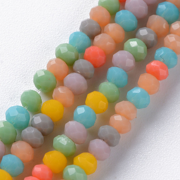 

PandaHall Opaque Glass Beads Strands, Faceted Abacus, Mixed Color, 3x2.5mm, Hole: 0.6mm, about 192~195pcs/strand, 16.93 inch~17.52 inch..., Multicolor