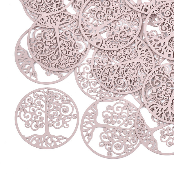 

PandaHall 430 Stainless Steel Filigree Pendants, Spray Painted, Etched Metal Embellishments, Flat Round with Tree of Life, Pink, 35x0.3mm...