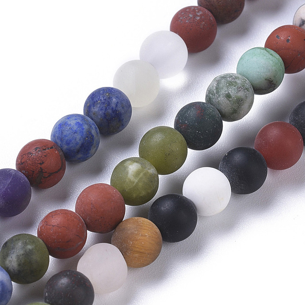 

PandaHall Natural Mixed Gemstone Beads Strands, Frosted, Round, 6mm, Hole: 0.7mm, about 62pcs/strand, 15.35 inch(39cm) Mixed Stone Round