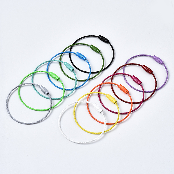 

PandaHall Spray Painted 201 Stainless Steel Wire Cable Keychains, Key Rings for Outdoor, Hanging Luggage Tags, Keys and ID Tag Keepers..., Multicolor