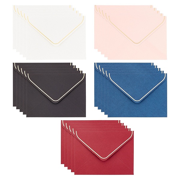 

PandaHall CRASPIRE 50 Pcs 5 Colors Paper Envelope, with Golden Edge, Rectangle, Mixed Color, 10x13.5cm, 10pcs/color Paper Rectangle..., Multicolor