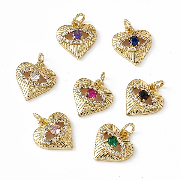 

PandaHall Rack Plating Brass Cubic Zirconia Pendants, Heart with Eye Charm, with Jump Ring, Long-Lasting Plated, Real 18K Gold Plated, Lead..., Multicolor