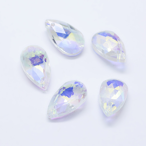 

PandaHall Faceted Glass Pendants, Teardrop, White, 15x9.5x5.5mm, Hole: 1mm Glass Teardrop White