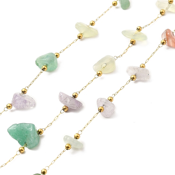 

PandaHall Ion Plating(IP) 316 Surgical Stainless Steel Paperclip Chains, with Mixed Stone Nuggets Beads, Soldered, Real 18K Gold Plated...