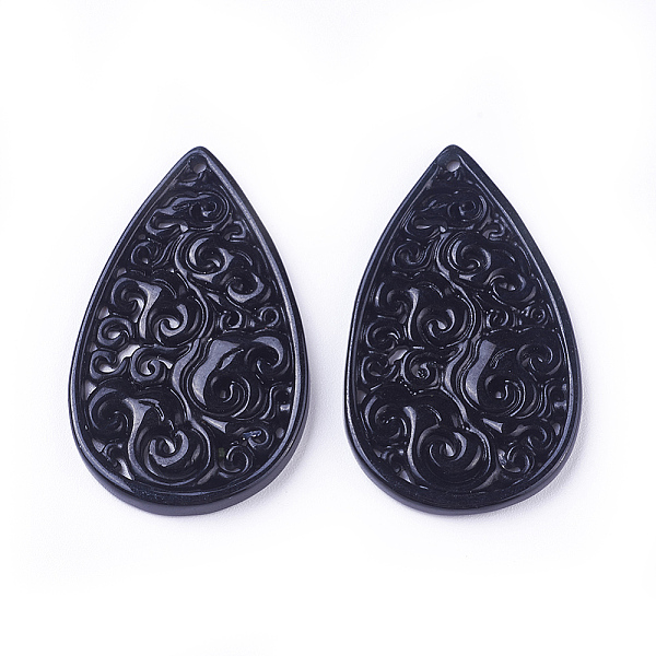 

PandaHall Carved Natural White Jade Pendants, Dyed, Teardrop, Black, 39.5~40x24~25x2.5~3.5mm, Hole: 1.2mm White Jade Teardrop Black