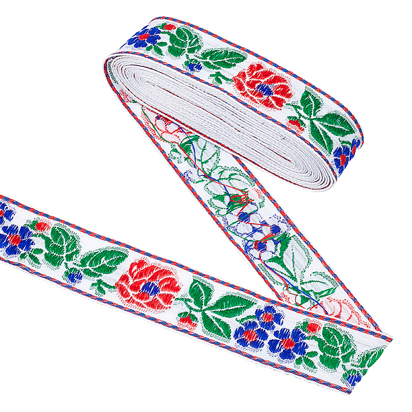PandaHall FINGERINSPIRE 5.5 Yard Embroidery Jacquard Trim 1.3 inch Vintage Woven Ribbon White Floral with Leaves Woven Lace Ribbon Fabric...