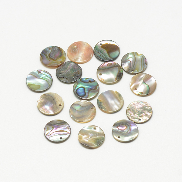 

PandaHall Paua Shell Charms, Flat Round, Colorful, 11~12x1mm, Hole: 1mm Paua Shell Flat Round