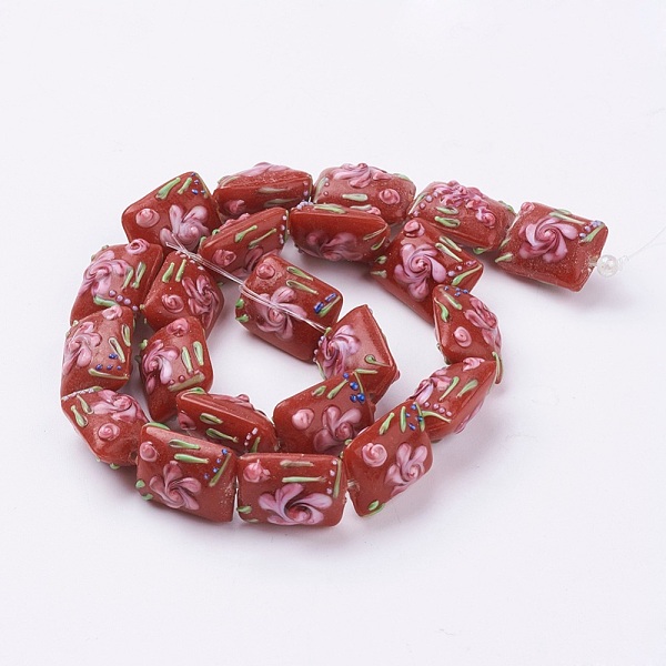 

PandaHall Handmade Bumpy Lampwork Beads Strands, Rectangle with Flower, FireBrick, 17.5~18x14x11~13mm, Hole: 2mm Lampwork Rectangle Red