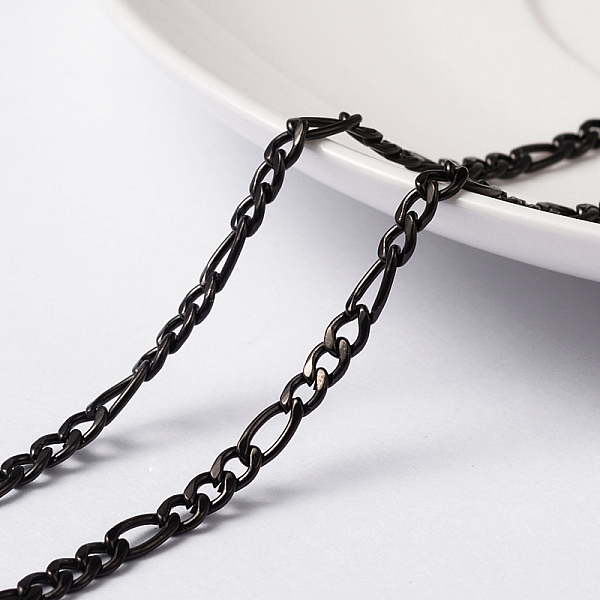 

PandaHall 304 Stainless Steel Figaro Chains, Unwelded, with Spool, Electrophoresis Black, 4x3x0.8mm & 6.5x3x0.8mm, about 32.8 Feet(10m)/roll...
