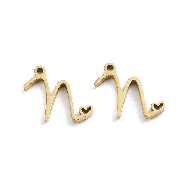 

PandaHall 304 Stainless Steel Charms, Laser Cut, Real 14K Gold Plated, Letter N, 10x13x1.5mm, Hole: 1mm 304 Stainless Steel Letter N