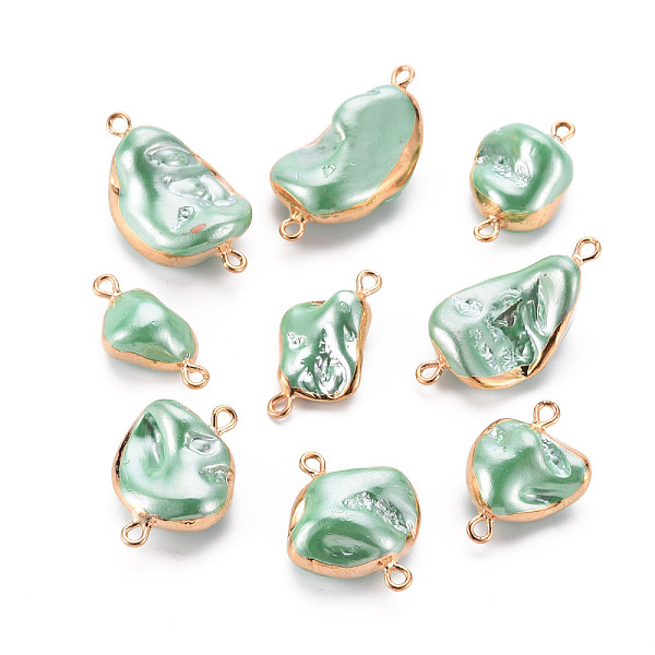 

PandaHall Electroplate Freshwater Shell Links Connectors, with Golden Iron Edge and Loops, Nuggets, Aquamarine, 23~34x12~19x7.5~13.5mm, Hole..., Green