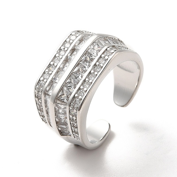 

PandaHall Clear Cubic Zirconia Multi Line Open Cuff Ring, Ion Plating(IP) Brass Wide Ring for Women, Real Platinum Plated, US Size 6 3/4...