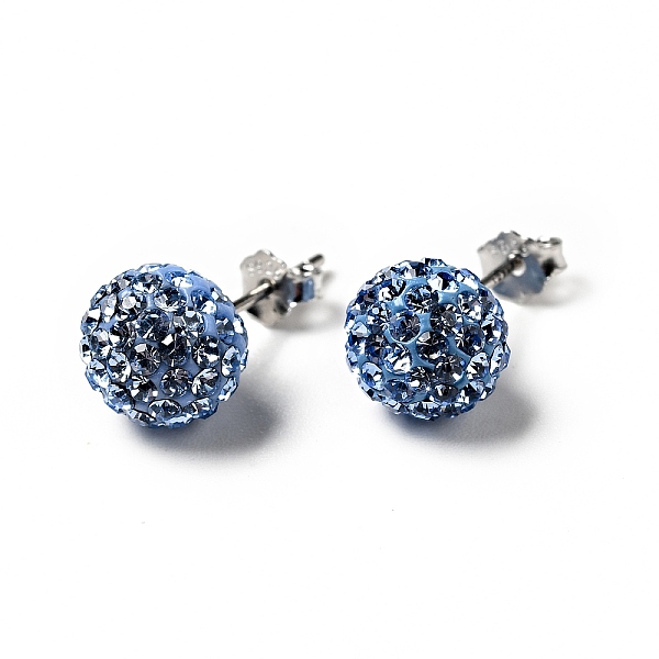 

PandaHall Gifts for Her Valentines Day 925 Sterling Silver Austrian Crystal Rhinestone Ball Stud Earrings for Girl, Round, 211_Light..., Blue