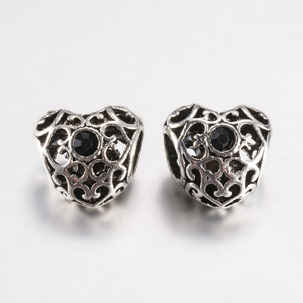

PandaHall Tibetan Style Alloy Rhinestone European Beads, Large Hole Beads, Heart, Antique Silver, Black, 12x12.5x10mm, Hole: 5mm...