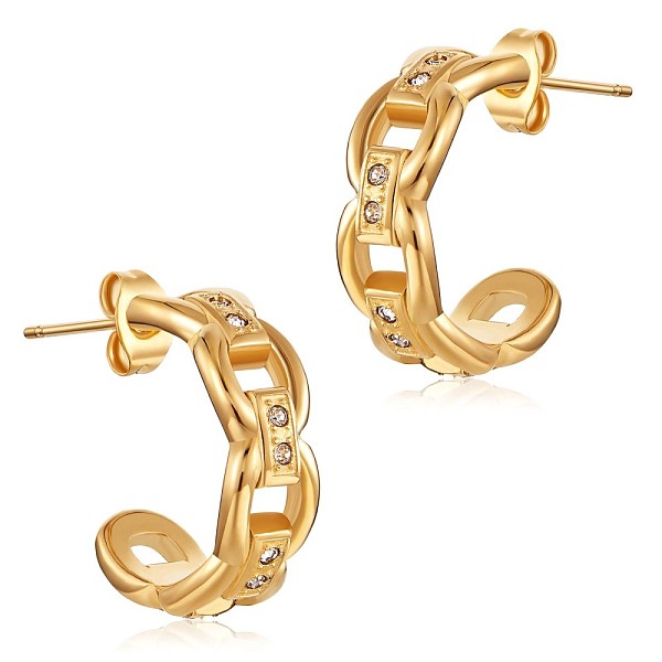 

PandaHall Clear Cubic Zirconia Chain Shape C-shape Stud Earrings, 430 Stainless Steel Half Hoop Earrings for Women, Golden, 19x17x6mm Cubic...
