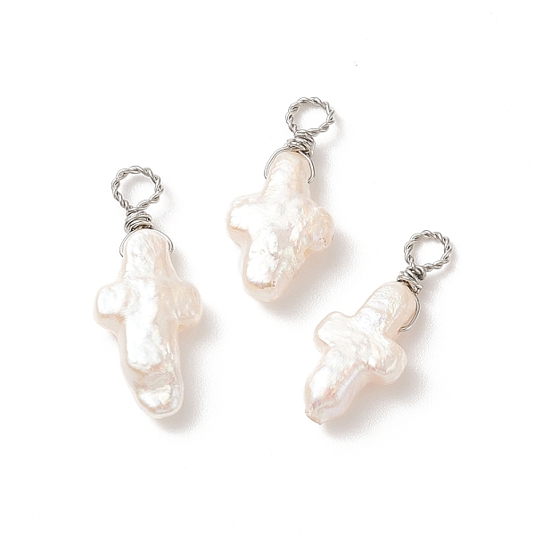

PandaHall Copper Wire Wrapped Natural Keshi Pearl Pendants, Religion Cross Charms, Platinum, 20.5~23.5x8.5~9.5x4mm, Hole: 2.5~3mm Keshi...