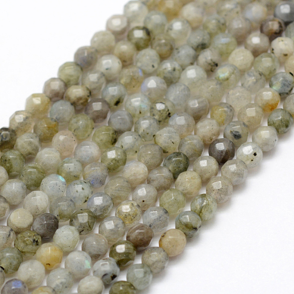 

PandaHall Natural Labradorite Beads Strands, Round, Faceted, 4mm, Hole: 1mm, about 107pcs/strand, 15.1 inch(38.5cm) Labradorite Round