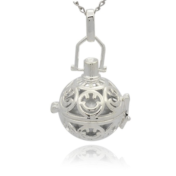 PandaHall Silver Color Plated Brass Hollow Round Cage Pendants, with No Hole Spray Painted Brass Round Ball Beads, Silver, 35x25x21mm, Hole...