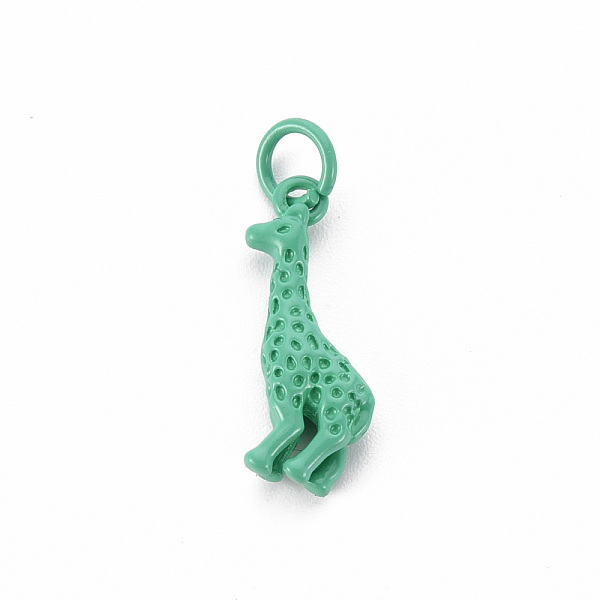 

PandaHall Brass Spray Painted Pendants, with Jump Ring, Cadmium Free & Nickel Free & Lead Free, Giraffe, Medium Aquamarine, 17.5x11x4mm...