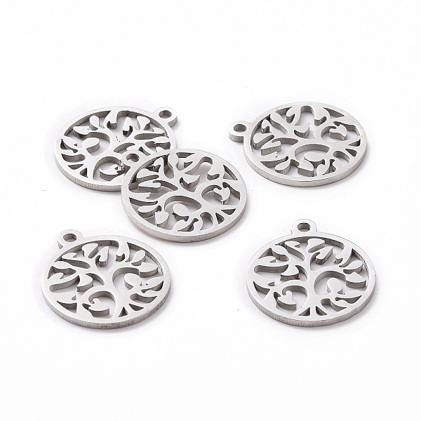 

PandaHall 201 Stainless Steel Pendants, Filigree Joiners Findings, Laser Cut, Flat Round with The Tree of Life, Stainless Steel Color...