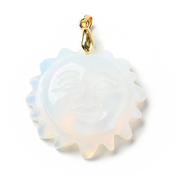 

PandaHall Opalite Pendants, with Golden Tone Brass Findings, Lead Free & Cadmium Free, Sun with Smiling Face, 42x34~35x10.5mm, Hole: 3.8x5mm...
