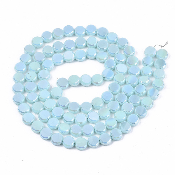 

PandaHall Electroplate Opaque Solid Color Glass Beads Strands, AB Color Plated, Faceted Flat Round, Light Sky Blue, 8x4mm, Hole: 1.5mm...