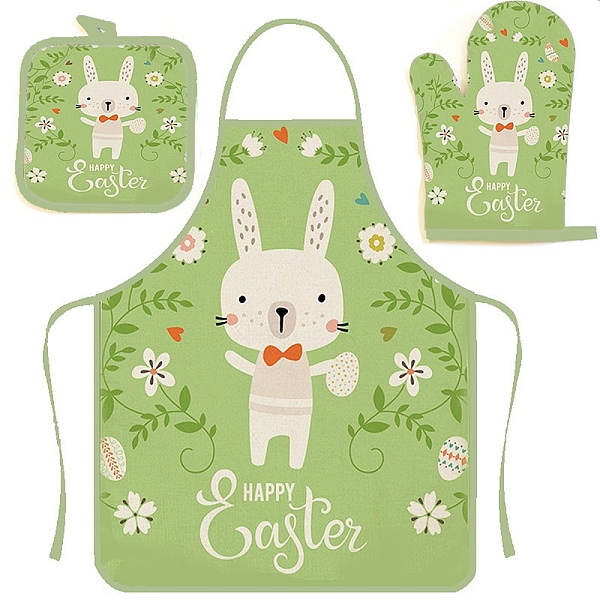

PandaHall Easter Theme Polyester Sleeveless Apron and Gloves, with Double Shoulder Belt, Light Green, 800x600mm Polyester