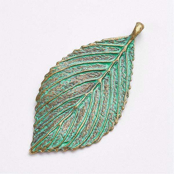 

PandaHall Tibetan Style Alloy Pendants, Leaf, Antique Bronze & Green Patina, 70x35x2mm, Hole: 3.5x4mm Alloy Leaf