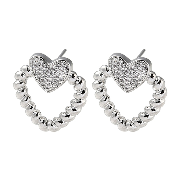 

PandaHall Brass Pave Cubic Zirconia Stud Earrings, Heart, Platinum, 22.5x21mm Cubic Zirconia Heart Clear