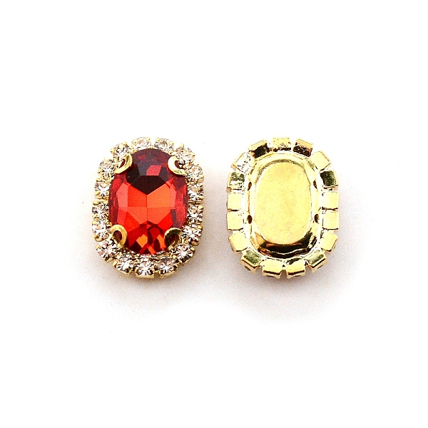 

PandaHall Sew on Rhinestone, Glass Rhinestone, with Light Gold Plated Brass Settings, Garment Accessories, Faceted, Oval, Hyacinth..., Red