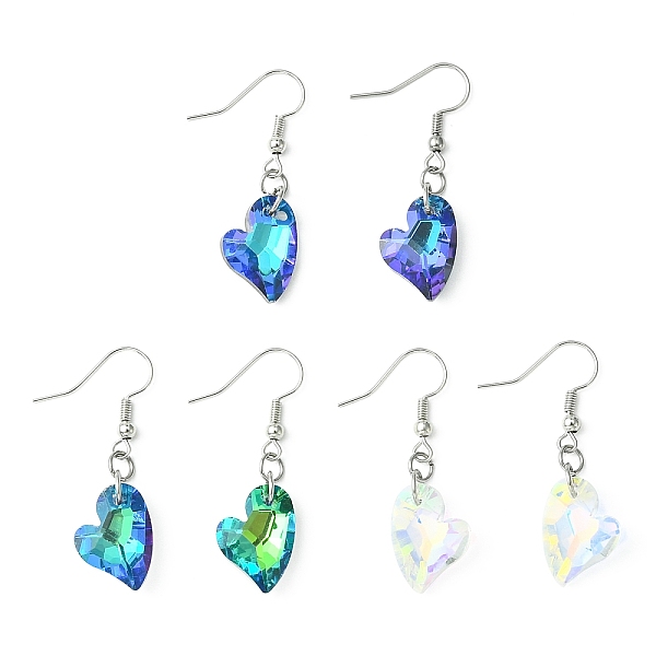 

PandaHall Heart Faceted Glass Dangle Earrings, Platinum Tone Brass Earring for Women, Mixed Color, 39x18mm Glass Heart Multicolor